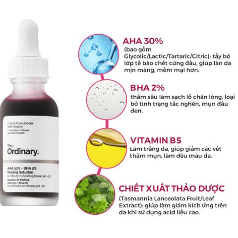 Tẩy Da Chết The Ordinary AHA 30% + BHA 2% Peeling Solution 30ml - Dưỡng Trắng, Giảm Mụn, Làm Mịn Da Chuyên Sâu Chính Hãng