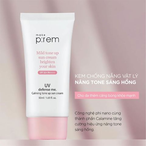 Kem Chống Nắng Nâng Tông Make P:rem UV Defense Me - SPF 50+ PA+++ Cho Da Sáng Hồng, Bảo Vệ Tia UV, 50ml Chính Hãng Hàn Quốc
