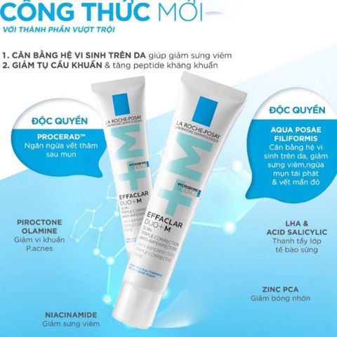 Kem Trị Mụn La Roche-Posay Effaclar Duo+M 40ml - Giảm Mụn, Dưỡng Ẩm và Ngăn Ngừa Tái Phát - Sản Phẩm Chính Hãng từ Pháp