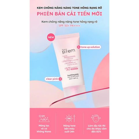 Kem Chống Nắng Nâng Tone Make P:rem Soothing Pink Tone Up SPF 50+ - Bảo Vệ Da, Nâng Tone Rạng Rỡ, Dành Cho Mọi Loại Da