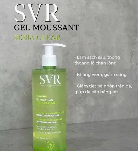 Sữa Rửa Mặt SVR Sebiaclear Gel Moussant 400ml - Dành Cho Da Dầu Mụn, Nhạy Cảm, Làm Sạch Dịu Nhẹ, Không Xà Phòng, Chính Hãng