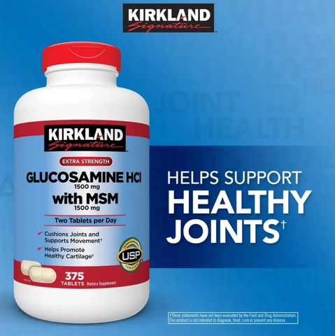 (100 viên) Viên Uống Bổ Sung Kirkland Signature Glucosamine HCL 1500mg & MSM 1500mg - Chăm Sóc Xương Khớp, 375 Viên Mỹ chính hãng
