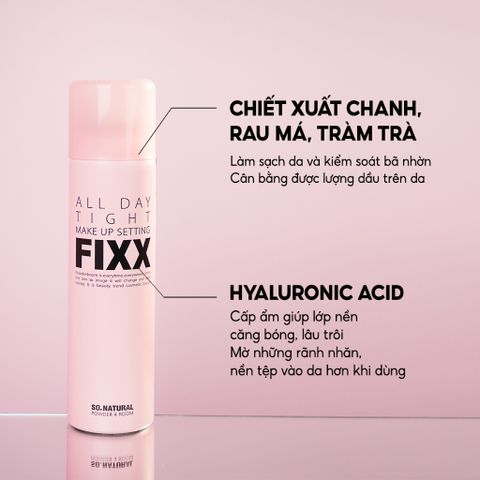 Xịt Khóa Nền So Natural Make Up Setting Fixx 75ml - Giữ Lớp Trang Điểm Lâu Trôi, Kiểm Soát Dầu, Phun Sương Mịn, Hồng Nhạt Chính Hãng