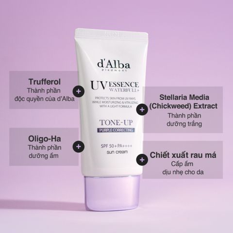 Kem Chống Nắng Nâng Tone Tím D'Alba Waterfull SPF50+/ PA++++ 50ml - Kem Chống Nắng Làm Sáng Da Tự Nhiên, Chính Hãng Từ Hàn Quốc