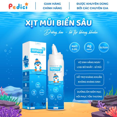 Xịt Mũi AiryUp 0.9% - Vệ Sinh Mũi Họng Nano Bạc, Dưỡng Ẩm, Giảm Khó Chịu - 75ml