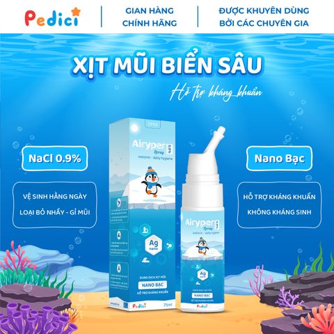 Xịt mũi Airyper Spray 0.9% - Kháng khuẩn Nano Bạc - Vệ sinh mũi cho trẻ em và người lớn - 75ml