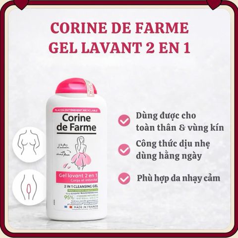 Gel Vệ Sinh và Tắm Toàn Thân Corine de Farme 2 in 1 Chiết Xuất Hoa Hạnh Nhân - Dành Cho Da Nhạy Cảm - Chai 250ml