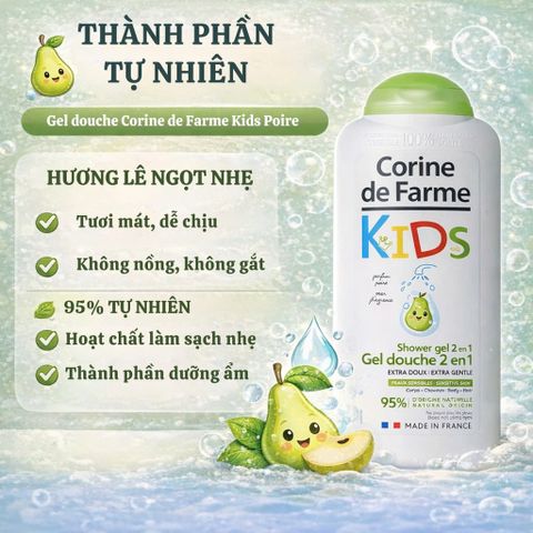 Gel Tắm Gội 2 in 1 Corine de Farme Kids Hương Quả Lê Dịu Nhẹ - Dành Cho Trẻ Em 300ml