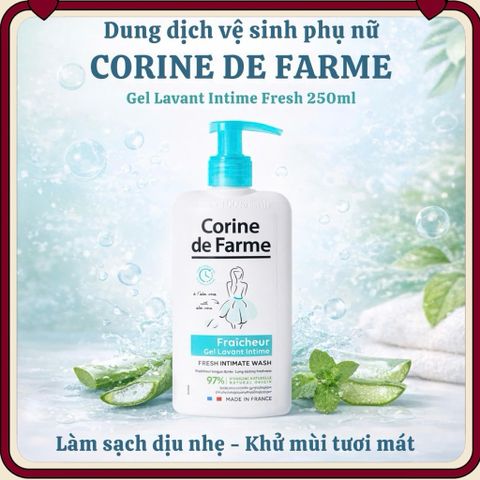 Dung Dịch Vệ Sinh Phụ Nữ Corine de Farme Fresh 250ml - Làm Sạch, Tạo Cảm Giác Tươi Mát, Khử Mùi Dịu Nhẹ, Chiết Xuất Lô Hội