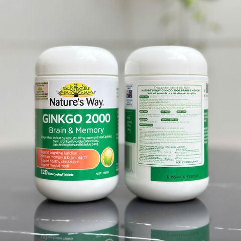 Viên Uống Bổ Não Nature’s Way Ginkgo Biloba 2000mg - Tăng Cường Trí Nhớ, Giảm Căng Thẳng, Hỗ Trợ Tuần Hoàn Não (Hộp 120 Viên)