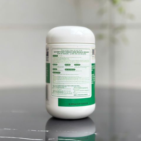 Viên Uống Bổ Não Nature’s Way Ginkgo Biloba 2000mg - Tăng Cường Trí Nhớ, Giảm Căng Thẳng, Hỗ Trợ Tuần Hoàn Não (Hộp 120 Viên)