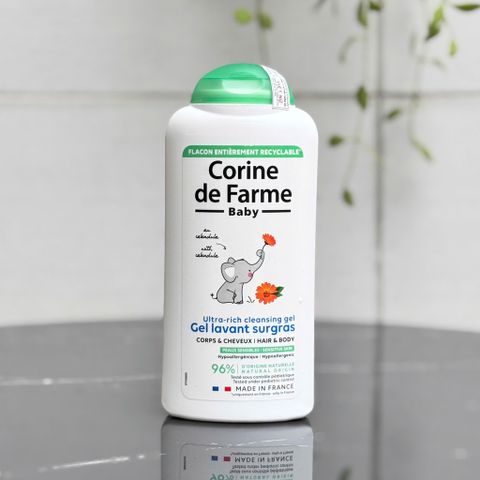 Gel tắm gội cho bé Corine de Farme Ultra-Rich - Chăm sóc da nhạy cảm, dịu nhẹ - Chai 250ml/500ml, Hương thơm tự nhiên từ Pháp