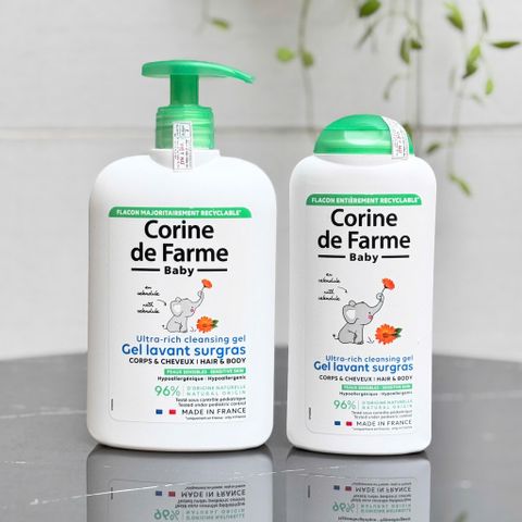 Gel tắm gội cho bé Corine de Farme Ultra-Rich - Chăm sóc da nhạy cảm, dịu nhẹ - Chai 250ml/500ml, Hương thơm tự nhiên từ Pháp