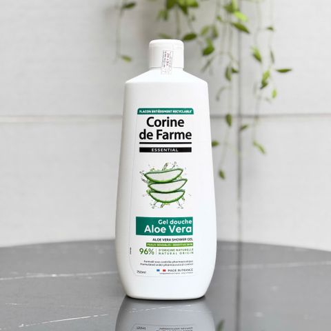 Gel tắm Corine de Farme Essential Aloe Vera 750ml - Chiết xuất lô hội tự nhiên, làm sạch và cấp ẩm cho da, phù hợp cho cả gia đình