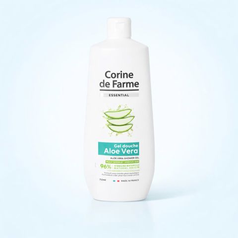 Gel tắm Corine de Farme Essential Aloe Vera 750ml - Chiết xuất lô hội tự nhiên, làm sạch và cấp ẩm cho da, phù hợp cho cả gia đình