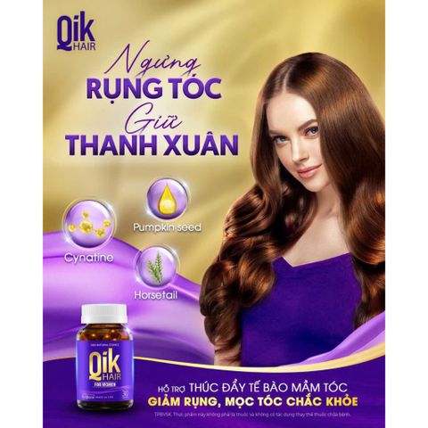 Viên uống QIK HAIR - Giúp Bảo Vệ và Phục Hồi Tóc Hư Tổn - Hỗ trợ chăm sóc tóc hiệu quả, Hộp 30 Viên chính hãng Mỹ