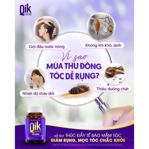 Viên uống QIK HAIR - Giúp Bảo Vệ và Phục Hồi Tóc Hư Tổn - Hỗ trợ chăm sóc tóc hiệu quả, Hộp 30 Viên chính hãng Mỹ