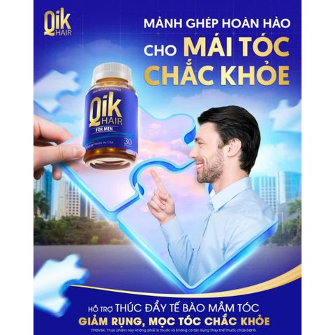 Viên uống QIK HAIR - Giúp Bảo Vệ và Phục Hồi Tóc Hư Tổn - Hỗ trợ chăm sóc tóc hiệu quả, Hộp 30 Viên chính hãng Mỹ