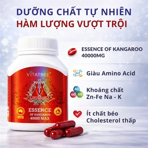 Viên Uống Vitatree Essence Of Kangaroo 40000 Max - Hỗ Trợ Sức Khỏe Nam Giới Tăng Cường Thể Lực và Bồi Bổ Cơ Thể - 100 Viên