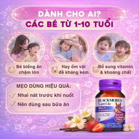 Viên Nhai Vitamin Tổng Hợp Blackmores Superkids Multi Cho Bé (60 Viên) - Dinh Dưỡng Thiết Yếu Từ Úc, Nguyên Liệu Lành Tính