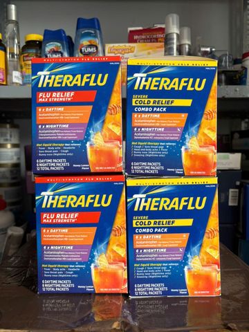 Set Trà Theraflu Giải Cảm Ngày & Đêm - Hỗ Trợ Giảm Cảm Cúm, Ho, Nghẹt Mũi - Hương Vị Mật Ong & Hoa Cúc, Hộp 12 Gói