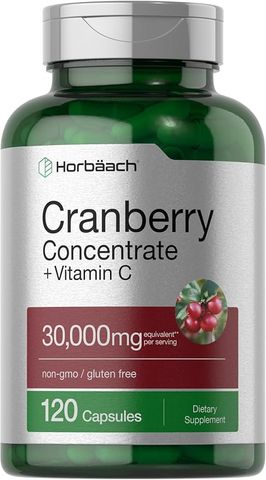 120 Viên uống Horbaach Cranberry Concentrate + Vitamin C 30,000mg - Hỗ trợ sức khỏe đường tiết niệu và tăng cường miễn dịch, Mỹ