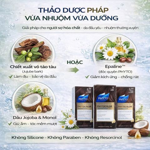 Nhuộm Tóc Phủ Bạc PHYTO 100% Hữu Cơ - Cho Da Nhạy Cảm, Không Gây Kích Ứng, Dưỡng Tóc Tự Nhiên