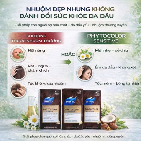 Nhuộm Tóc Phủ Bạc PHYTO 100% Hữu Cơ - Cho Da Nhạy Cảm, Không Gây Kích Ứng, Dưỡng Tóc Tự Nhiên