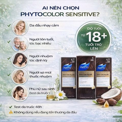 Nhuộm Tóc Phủ Bạc PHYTO 100% Hữu Cơ - Cho Da Nhạy Cảm, Không Gây Kích Ứng, Dưỡng Tóc Tự Nhiên