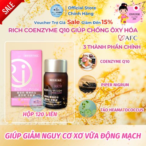 Viên Uống Rich Coenzyme Q10 Hỗ Trợ Tim Mạch - Hộp 120 Viên Chính Hãng Nhật Bản, Giảm Mệt Mỏi, Chống Oxy Hóa
