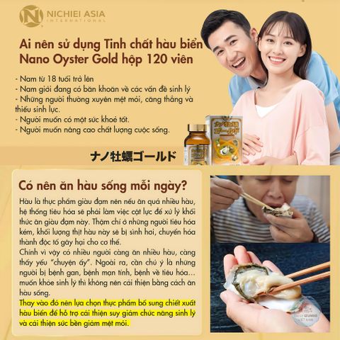 Tinh Chất Hàu Biển Nano Oyster Gold Nhật Bản 120 Viên - Hỗ Trợ Tăng Cường Sức Khỏe Nam Giới Nhập Khẩu Chính Hãng