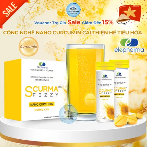 Viên Sủi Dạ Dày Scurma Fizzy Elepharma - Hộp 2 Tuýt 20 Viên Chính Hãng, Hỗ Trợ Tiêu Hóa, Chứa Nano Curcumin, Giảm Trào Ngược Dạ Dày