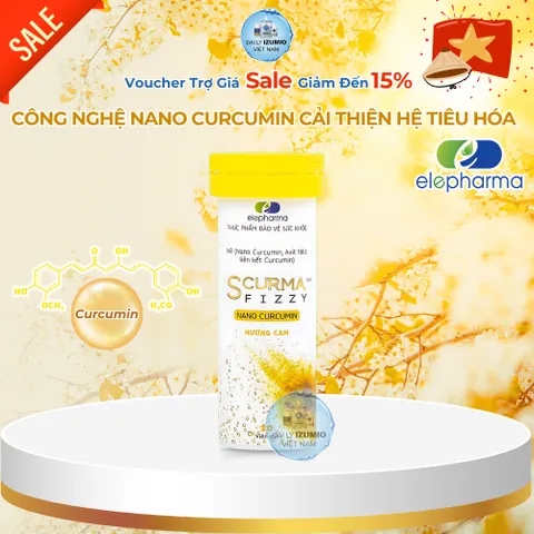 Viên Sủi Dạ Dày Scurma Fizzy Elepharma - Hộp 2 Tuýt 20 Viên Chính Hãng, Hỗ Trợ Tiêu Hóa, Chứa Nano Curcumin, Giảm Trào Ngược Dạ Dày