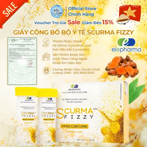 Viên Sủi Dạ Dày Scurma Fizzy Elepharma - Hộp 2 Tuýt 20 Viên Chính Hãng, Hỗ Trợ Tiêu Hóa, Chứa Nano Curcumin, Giảm Trào Ngược Dạ Dày