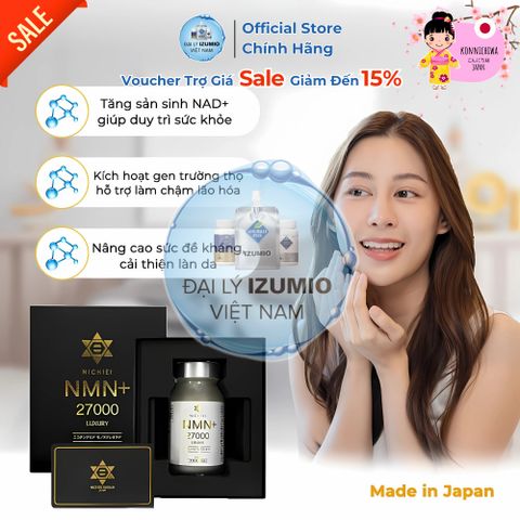 Viên Uống Chống Lão Hóa Da Nichiei NMN+ 27000 Luxury Nhật Bản - Hộp 90 Viên Chính Hãng, Hỗ Trợ Đẹp Da và Ngăn Ngừa Lão Hóa, Freeship & Voucher 15%