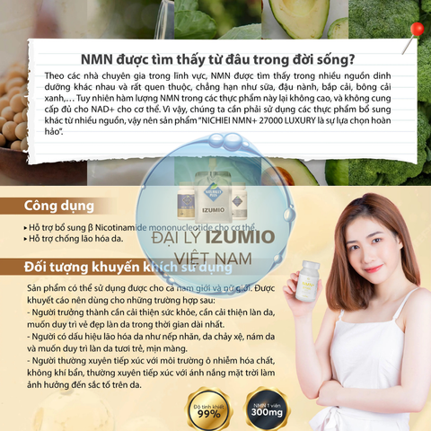 Viên Uống Chống Lão Hóa Da Nichiei NMN+ 27000 Luxury Nhật Bản - Hộp 90 Viên Chính Hãng, Hỗ Trợ Đẹp Da và Ngăn Ngừa Lão Hóa, Freeship & Voucher 15%