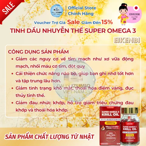 Viên Uống Dầu Nhuyễn Thể Super Omega 3 Krill Oil Eikenbi - Hỗ Trợ Tim Mạch, Tăng Cường Sức Khỏe, Chính Hãng Nhật Bản