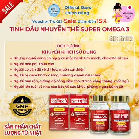 Viên Uống Dầu Nhuyễn Thể Super Omega 3 Krill Oil Eikenbi - Hỗ Trợ Tim Mạch, Tăng Cường Sức Khỏe, Chính Hãng Nhật Bản