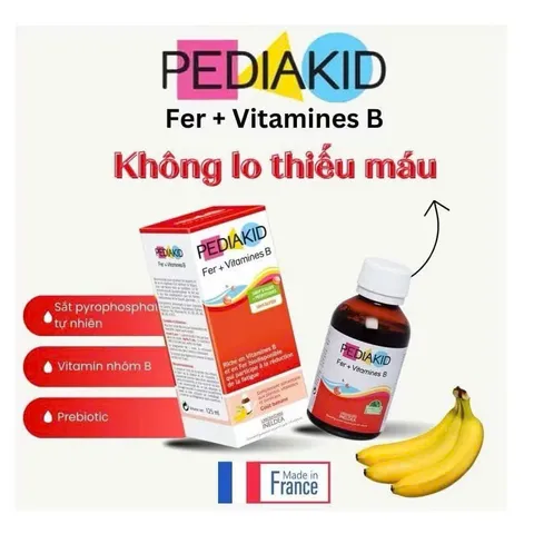 Siro Bổ Máu Pediakid - Bổ Sung Sắt & Vitamin B, Hỗ Trợ Giảm Mệt Mỏi, Dành Cho Trẻ Em và Người Lớn, Hương Vị Chuối tự Nhiên
