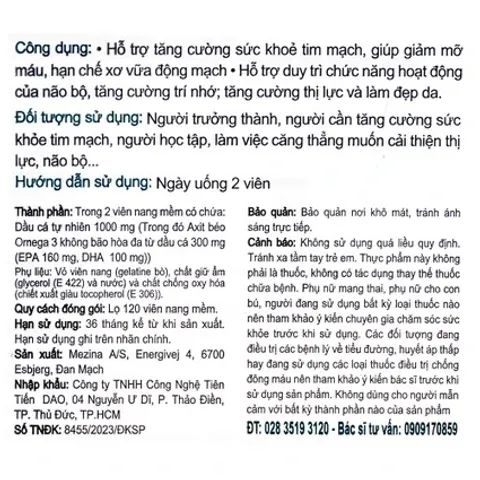 Viên uống Omega 3 Power DAO Nordic Health - Hỗ trợ sức khỏe tim mạch, cải thiện chức năng não và thị lực (120 viên)