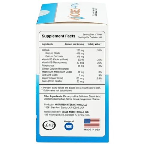 Viên uống bổ sung canxi NutriGrow Nutrimed cho trẻ từ 8 tuổi - Tăng chiều cao, hỗ trợ phát triển xương chắc khỏe (60 viên)