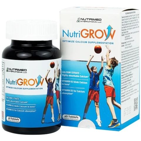Viên uống bổ sung canxi NutriGrow Nutrimed cho trẻ từ 8 tuổi - Tăng chiều cao, hỗ trợ phát triển xương chắc khỏe (60 viên)