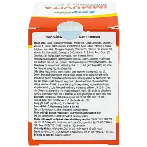 Viên Uống Bổ Sung Vitamin & Khoáng Chất Immuvita Easylife (100 Viên) - Tăng Cường Sức Khỏe, Hỗ Trợ Hệ Miễn Dịch cho Người Trưởng Thành