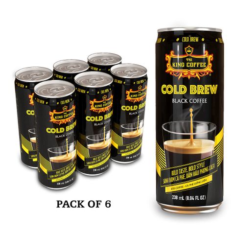 Combo 6 Lon Cà Phê Đen Cold Brew King Coffee Uống Liền - Thơm Ngon, Không Đường, Dễ Dàng Uống 238ml