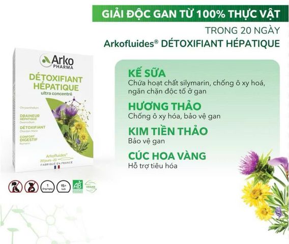 Nước Hỗ Trợ Thải Độc Gan Arkofluides - Bổ Gan Hữu Cơ Thiên Nhiên 250g, Giúp Thanh Lọc và Bảo Vệ Gan