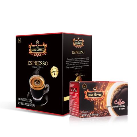 Combo Cà Phê Hòa Tan Espresso KING COFFEE 100 Gói x2.5g & Cà Phê Đen KING COFFEE 15 Gói x2g - Hương Vị Đậm Đà Hảo Hạng