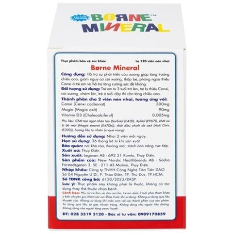 Viên nhai Borne Mineral New Nordic (120 viên) - Hỗ trợ tăng chiều cao và phòng ngừa còi xương cho trẻ em từ 3 tuổi trở lên