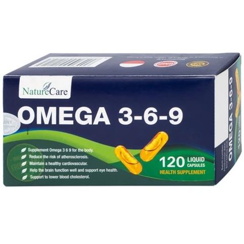 Viên uống Omega 3-6-9 NatureCare - Bổ sung sức khỏe tim mạch, não bộ và mắt - 6 vỉ x 20 viên, giảm nguy cơ xơ vữa động mạch