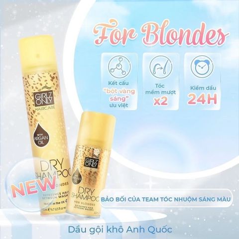 Dầu Gội Khô Girlz Only 200ml - Giải Pháp Cho Mái Tóc Dầu, Tiện Lợi Khi Du Lịch, 4 Mùi Hương Hấp Dẫn, Đặc Biệt Dành Cho Tóc Nâu Và Vàng