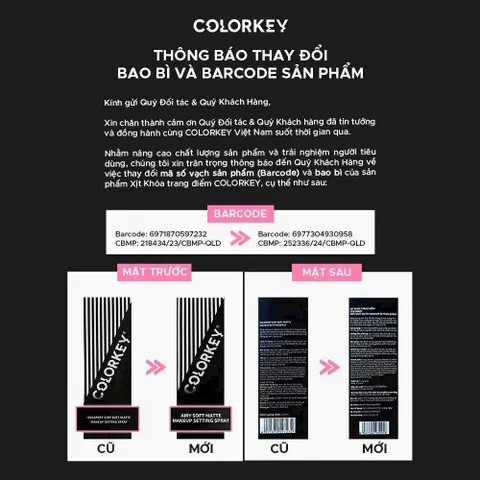 Xịt Khóa Nền Colorkey Airy Soft Matte 100ml - Định Hình Trang Điểm Bền Lâu, Chống Trôi, Thoa Mịn Da, Giữ Ẩm, Không Bóng Dầu